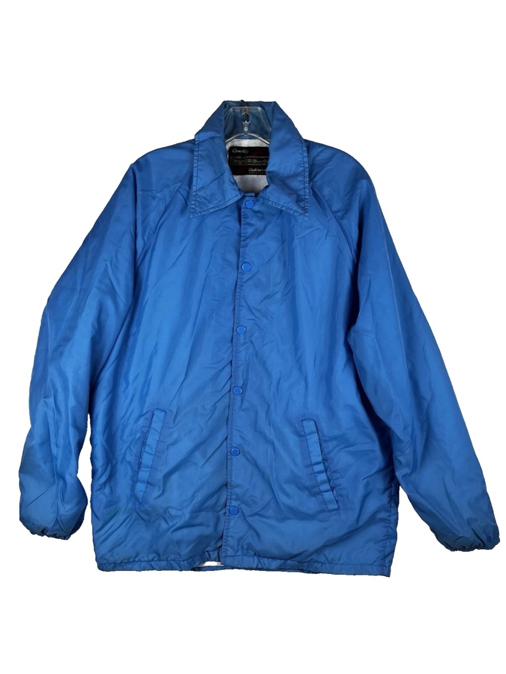 Vintage 70s 80s Sears Mens Store Dusty Blue Satin Nylon Bomber Jacket Med Tall